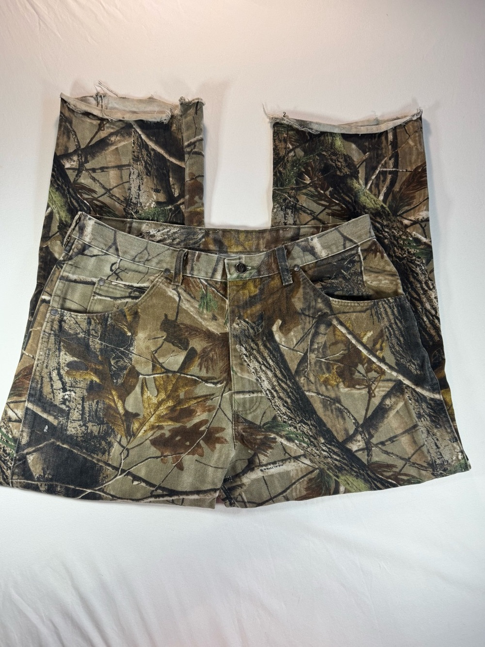 Wrangler ProGear Realtree Camo Pants Men's 36 Custom Cutoff Raw Hem 36x25.5